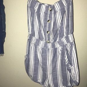 striped strapless romper